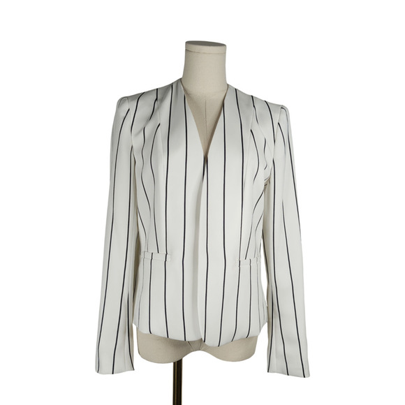 Bar III Jackets & Blazers - Bar III Women's White and Black Striped Open-Front Blazer Sz. M